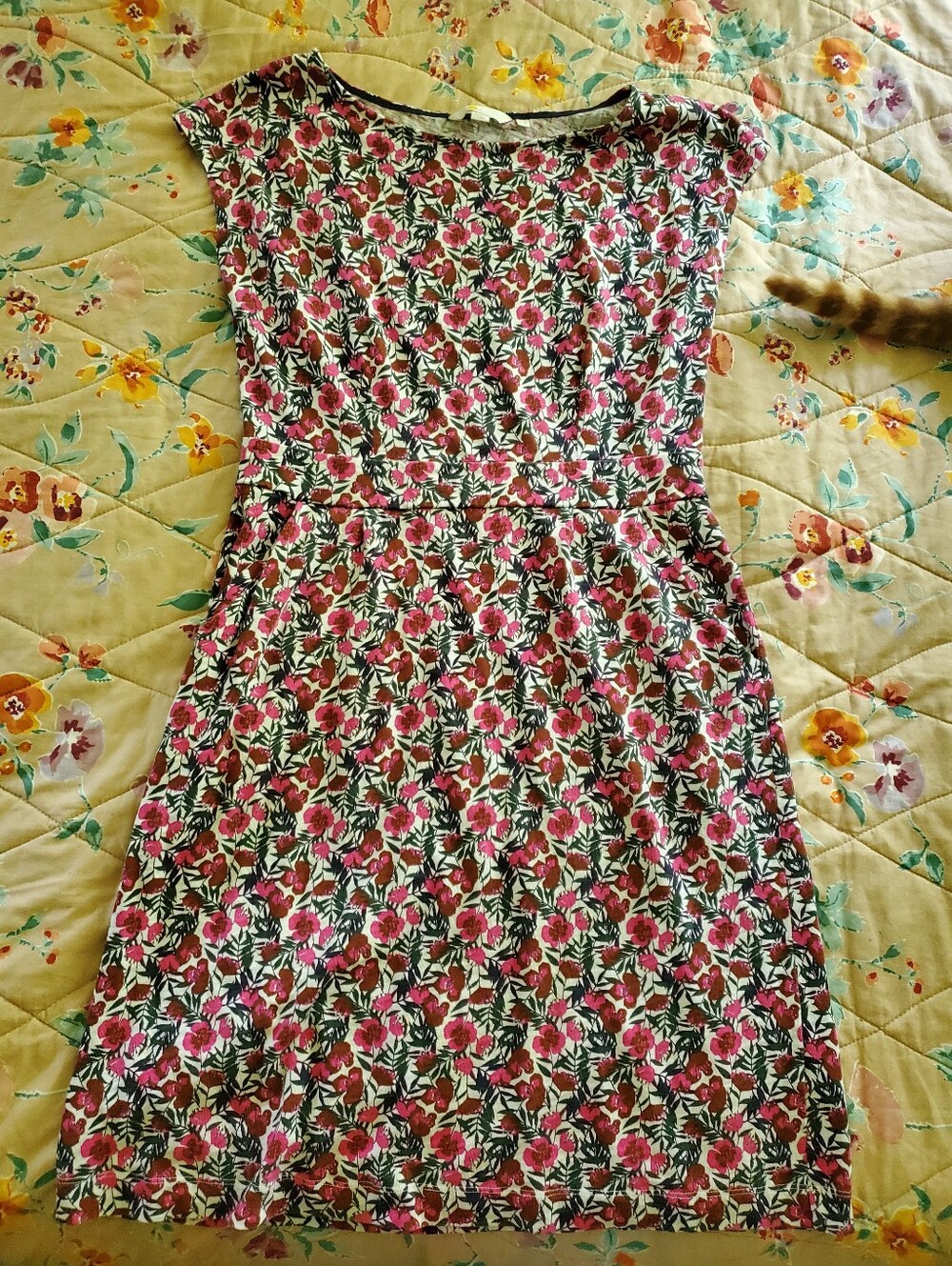 Boden Pink Floral Cap-Sleeve Knit Midi Dress